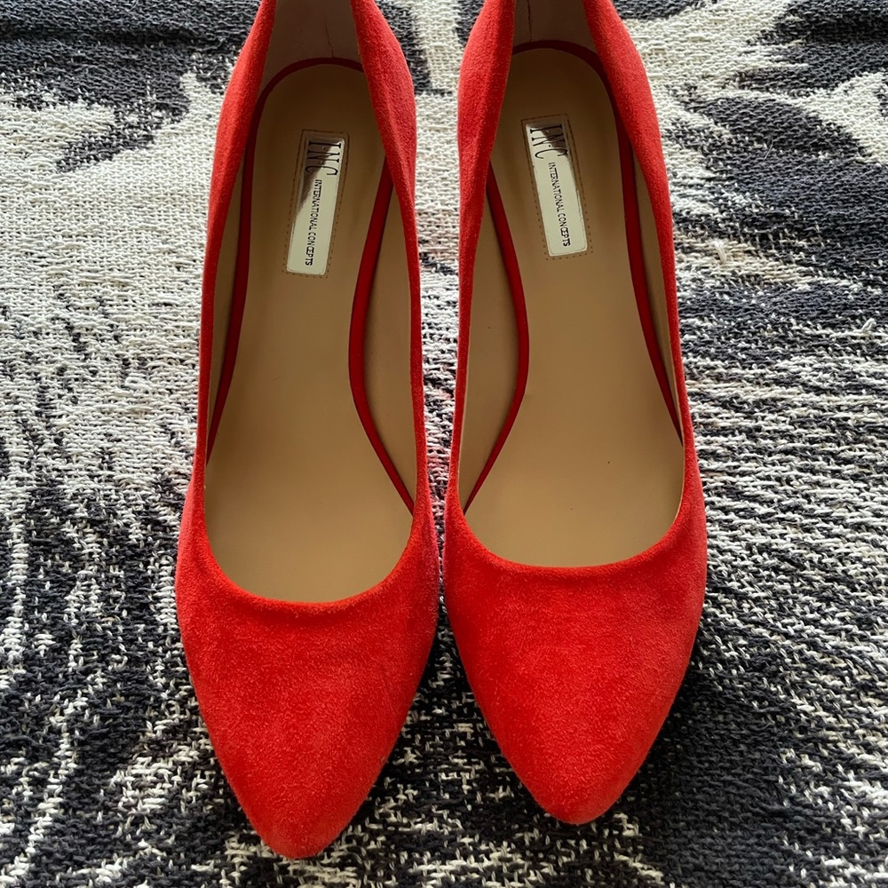 Bright Orange Faux Suede Heels